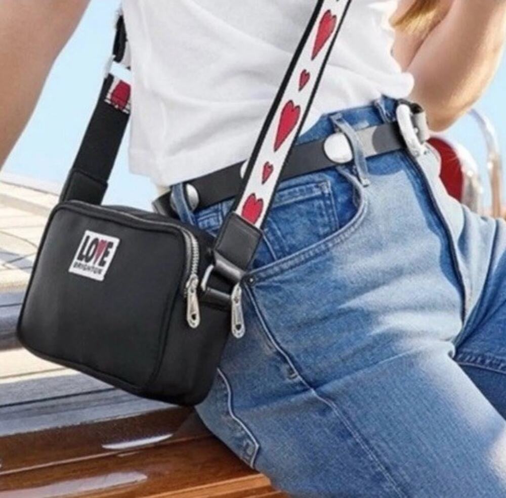 Brighton Love Essentials Black Crossbody Bag Black Hearts Shoulder Strap NWT